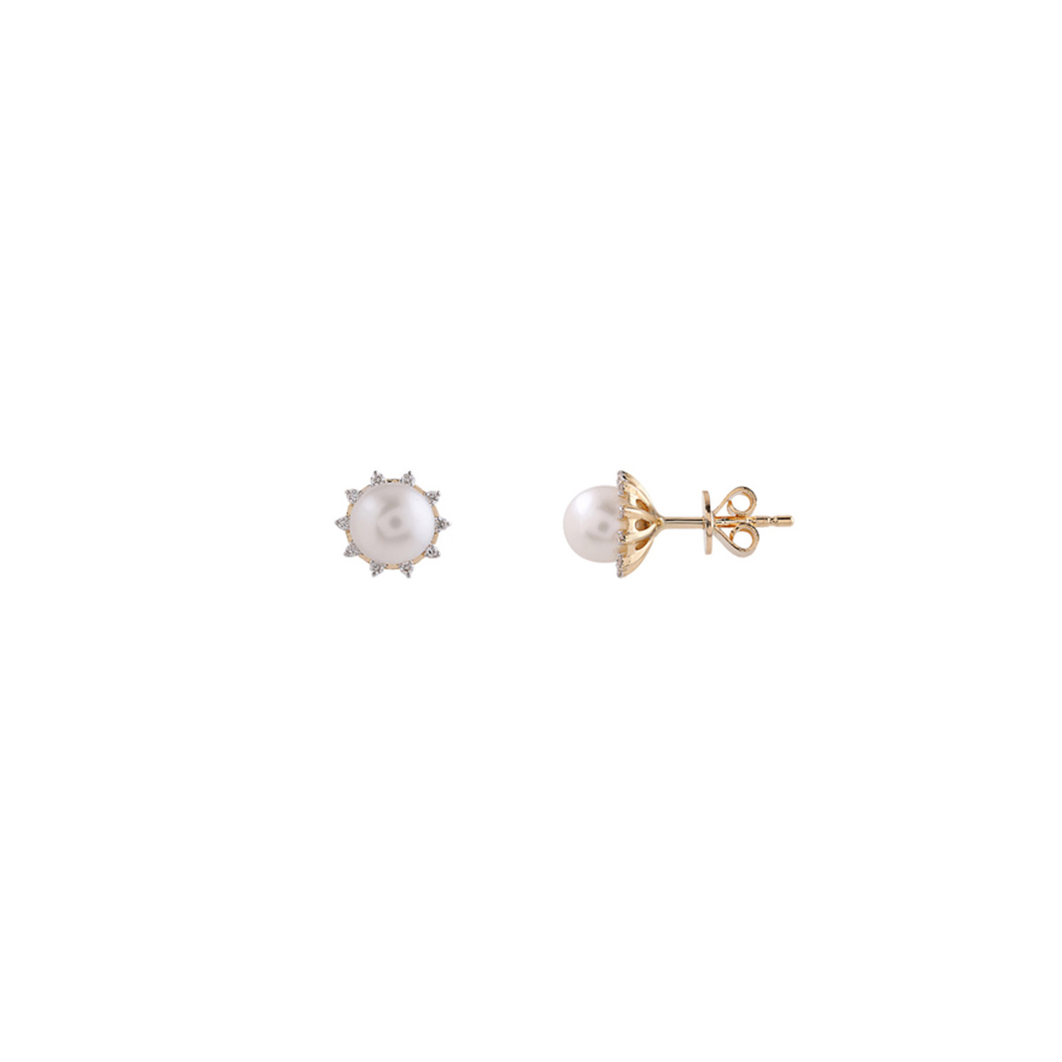 Cadeau 18k Yellow Gold Pearl And Diamond Earrings
