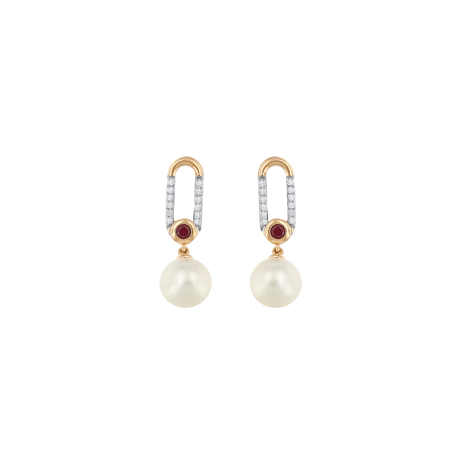 Cadeau 18k Rose Gold Pearl Diamond And Ruby Earrings