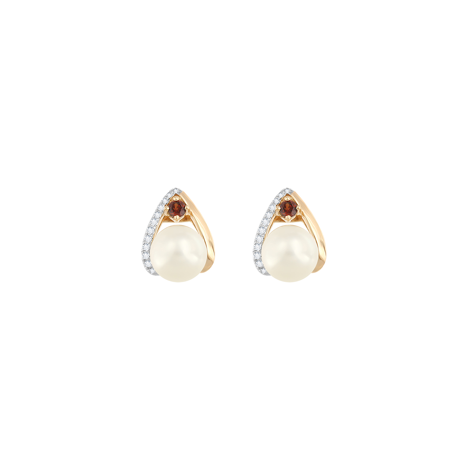 Cadeau 18k Rose Gold Pearl Diamond And Red Garnet Earrings
