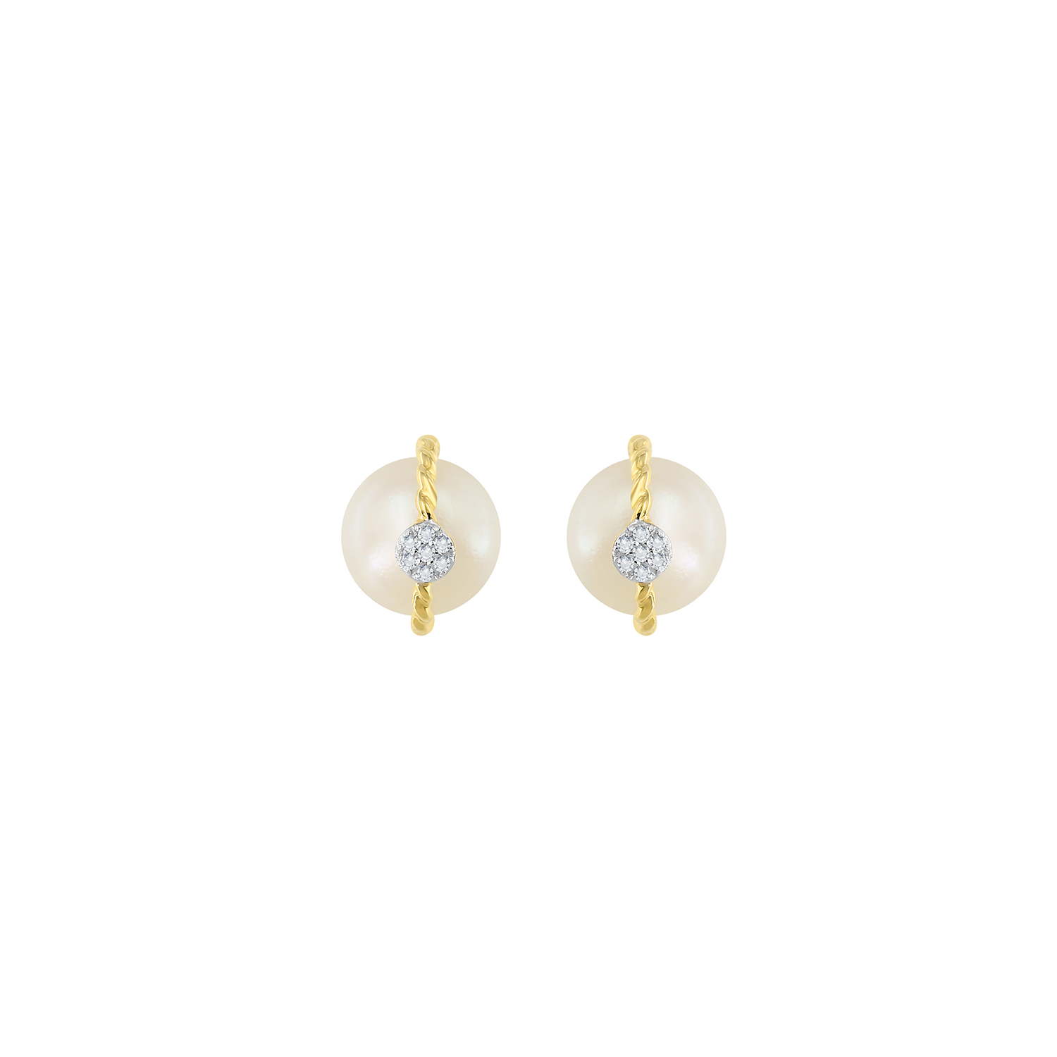 Cadeau 18k Yellow Gold Pearl And Diamond Earrings