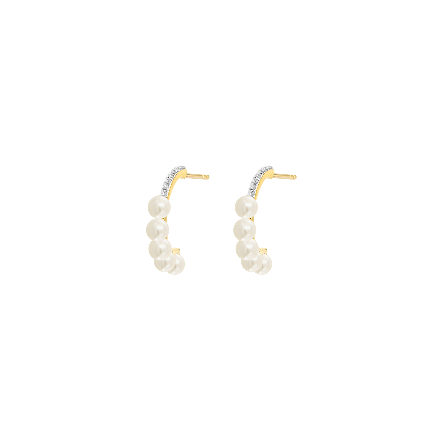 Cadeau 18k Yellow Gold Pearl And Diamond Earrings