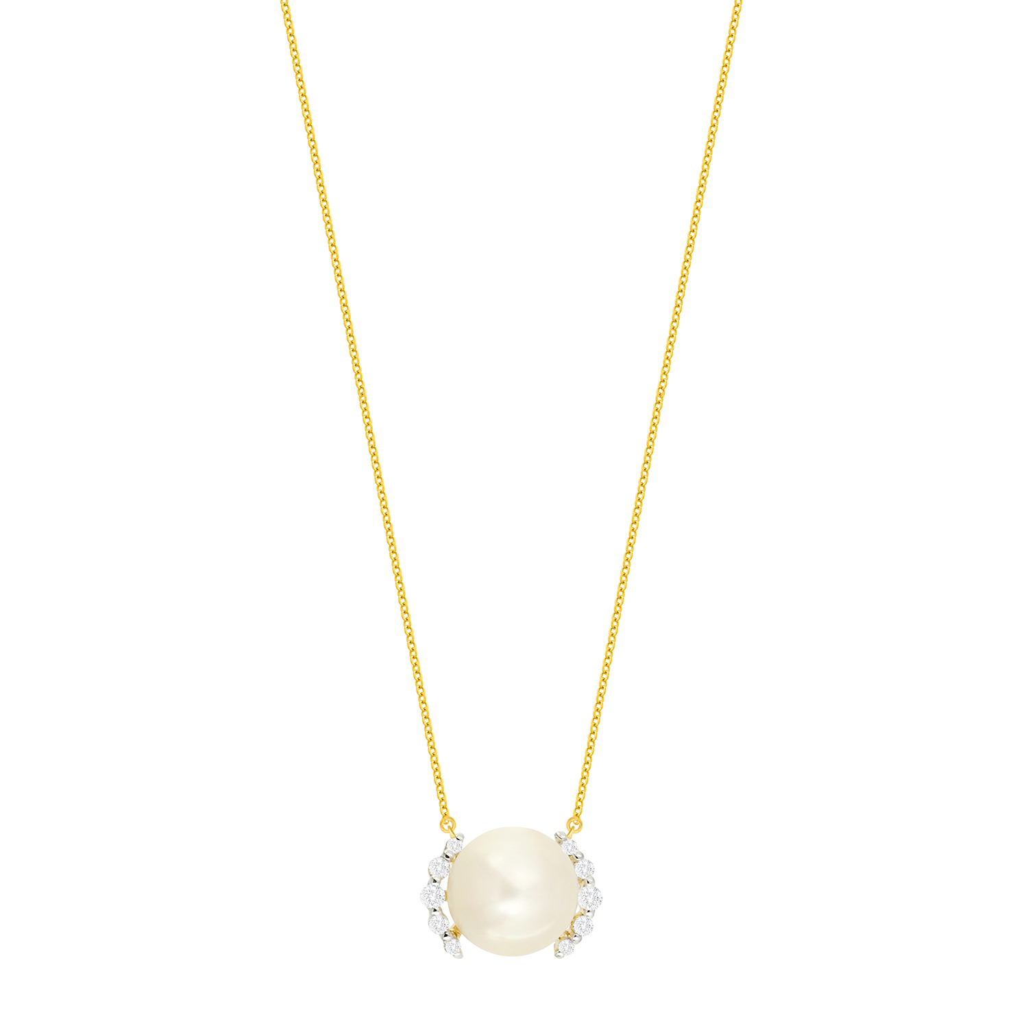 Cadeau 18k Yellow Gold Pearl And Diamond Necklace