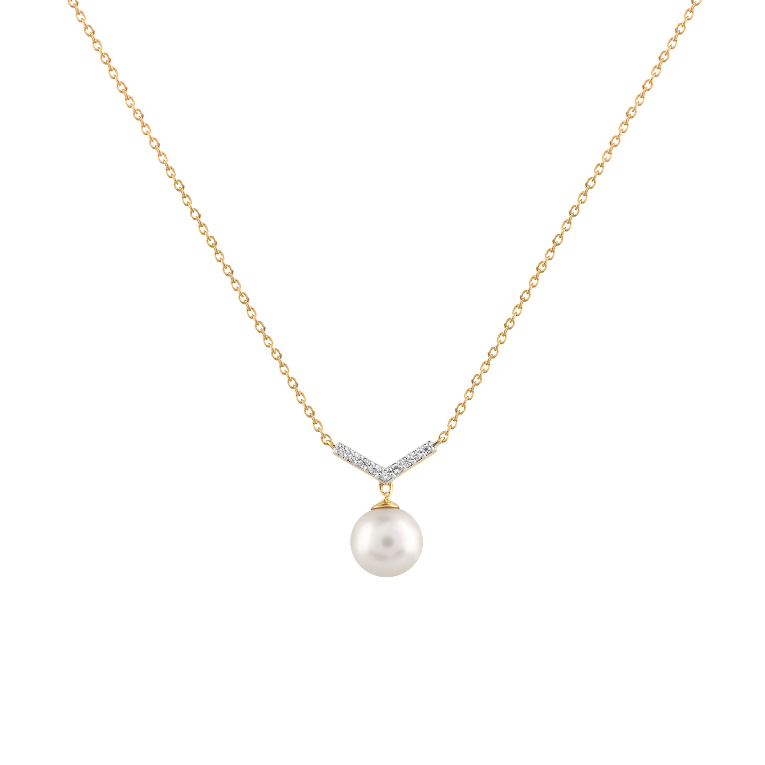 Cadeau 18k Yellow Gold Pearl And Diamond Necklace