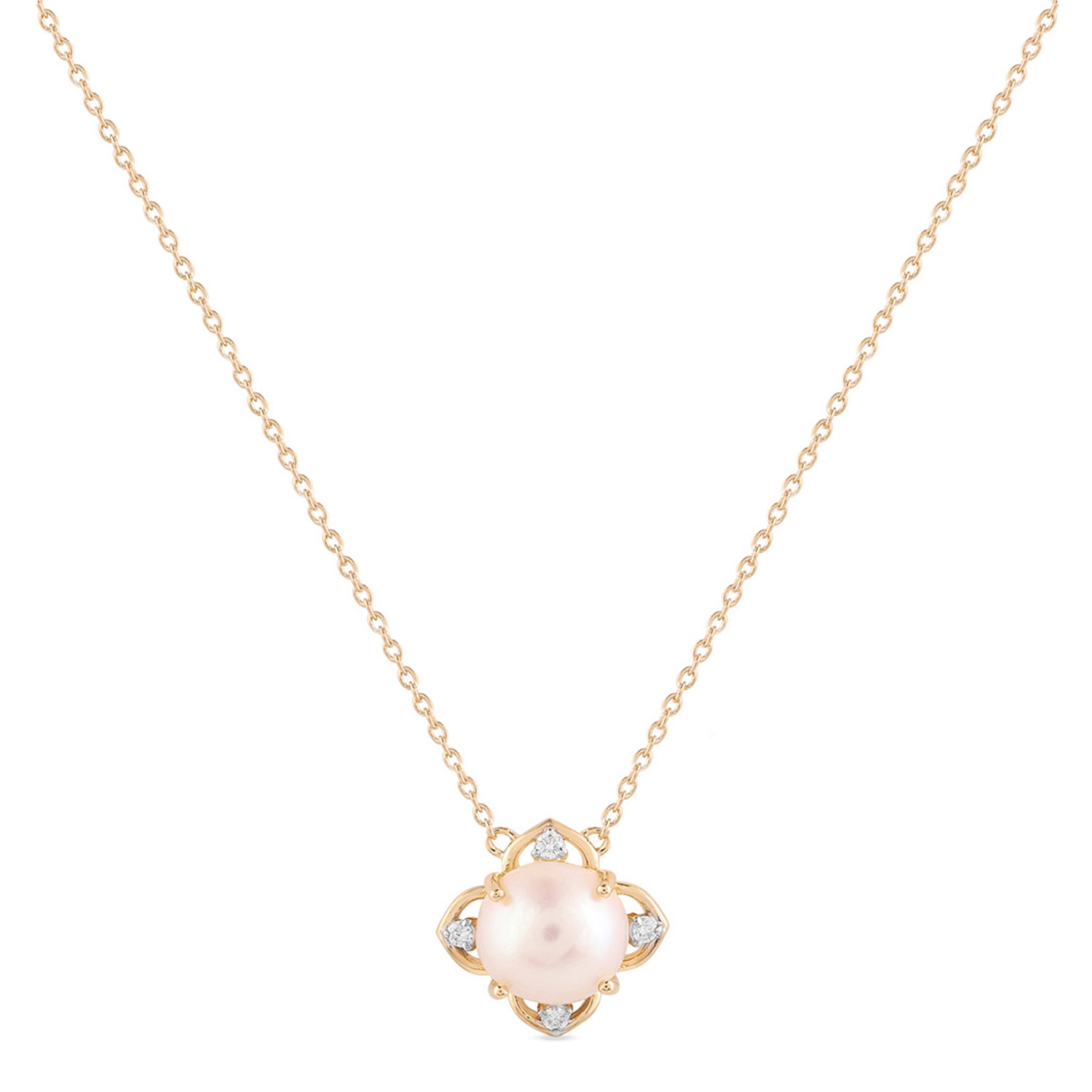 Cadeau 18k Yellow Gold Pearl And Diamond Necklace