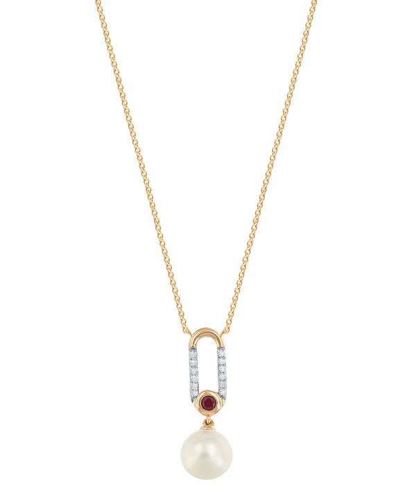 Cadeau Pearl Necklace in 18K Rose Gold with Diamond & Ruby