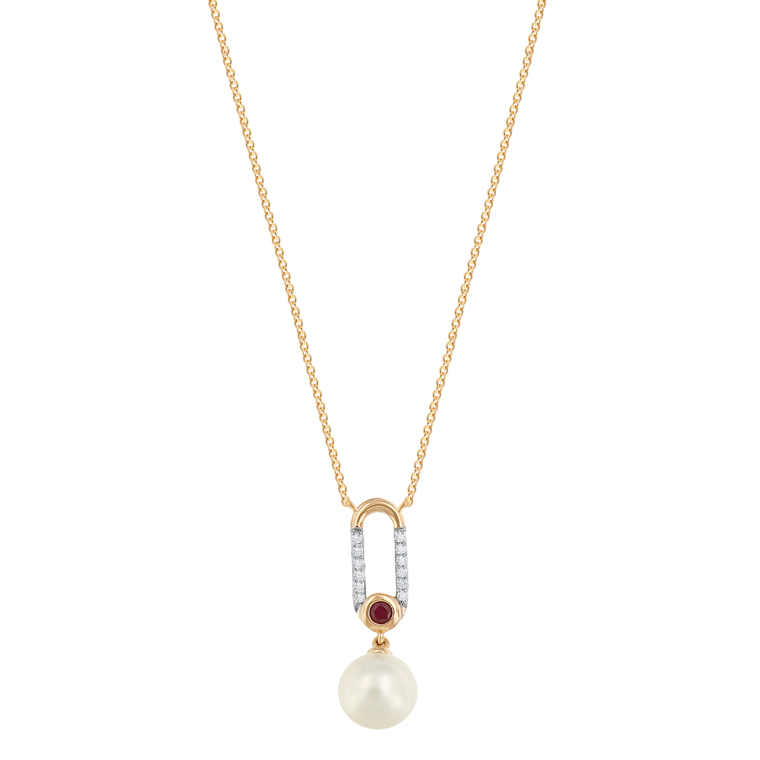 Cadeau 18k Rose Gold Pearl Diamond And Ruby Necklace
