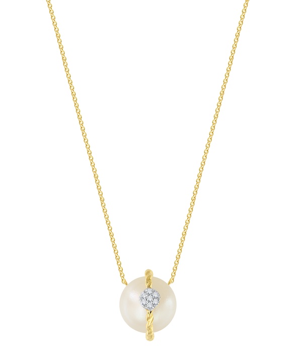 Cadeau Pearl Necklace in 18K Yellow Gold with Diamond