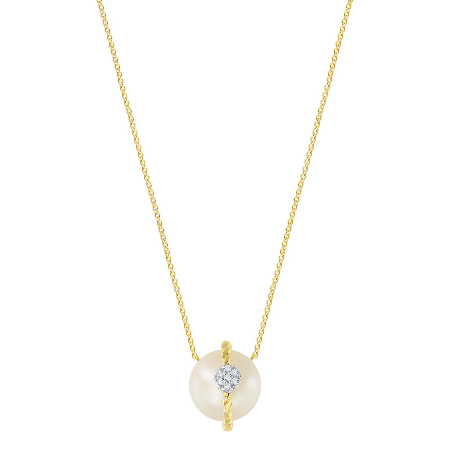 Cadeau 18k Yellow Gold Pearl And Diamond Necklace