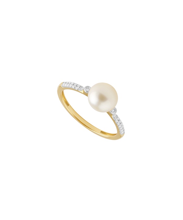 Cadeau Pearl Ring in 18K Yellow Gold with Diamond