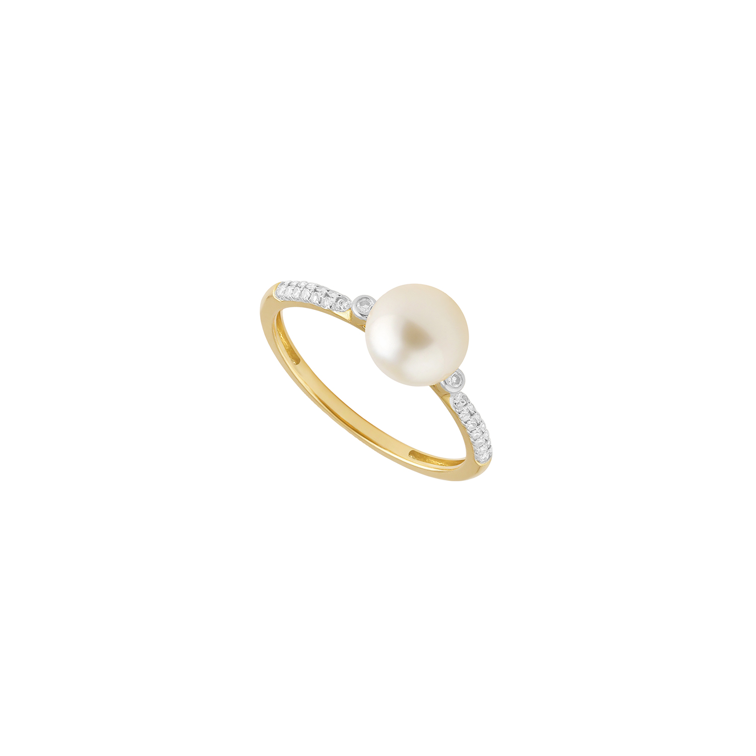 Cadeau 18k Yellow Gold Pearl And Diamond Ring