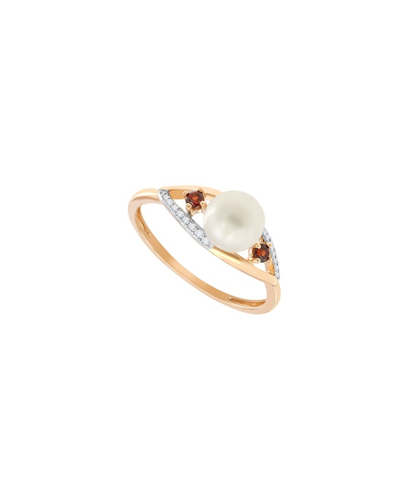 Cadeau 18k Rose Gold Pearl Diamond And Red Garnet Ring