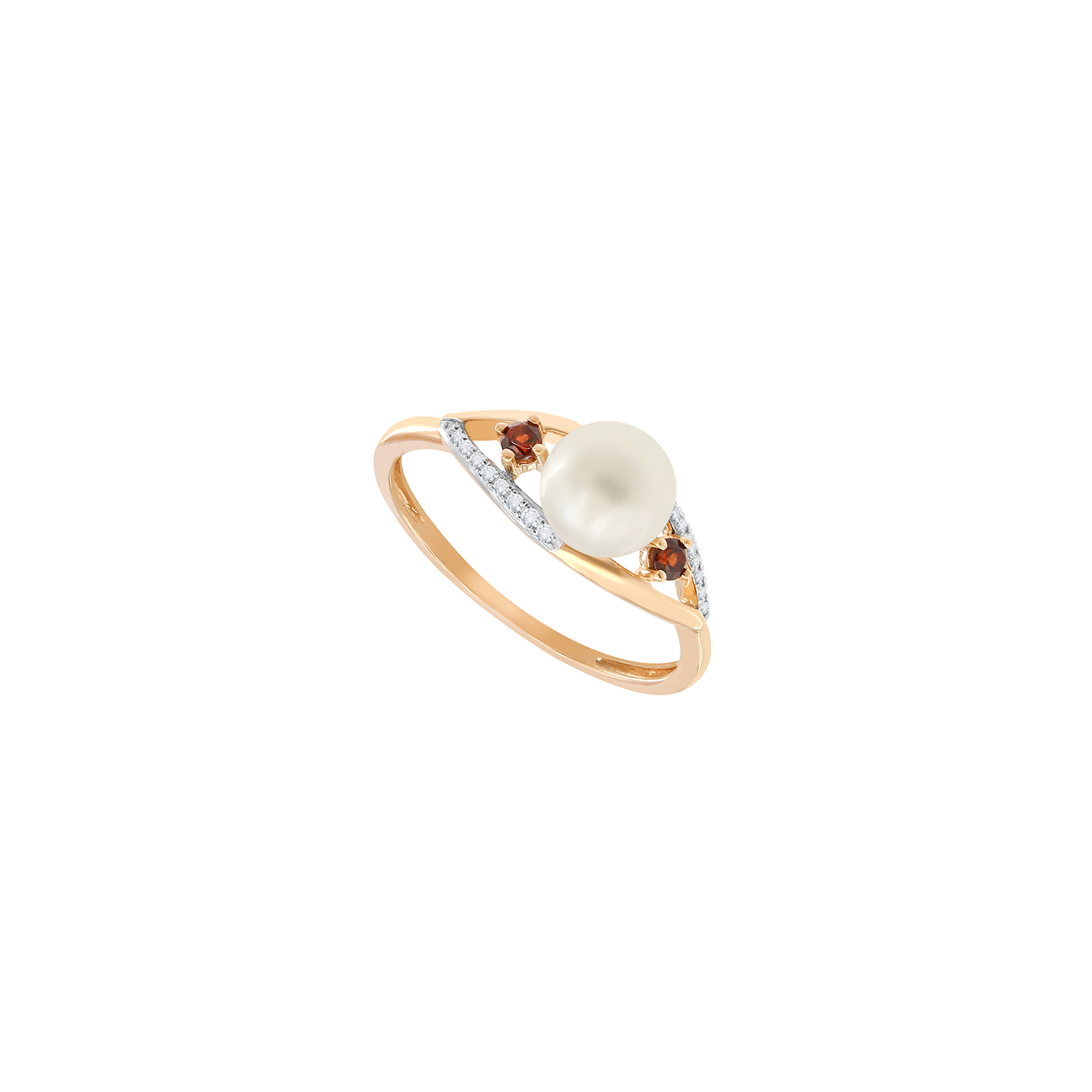Cadeau 18k Rose Gold Pearl Diamond And Red Garnet Ring