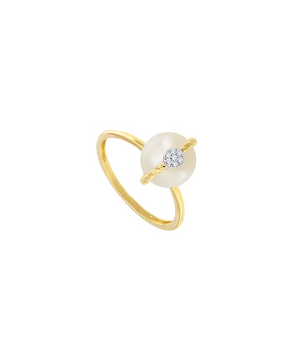 Cadeau 18k Yellow Gold Pearl And Diamond Ring