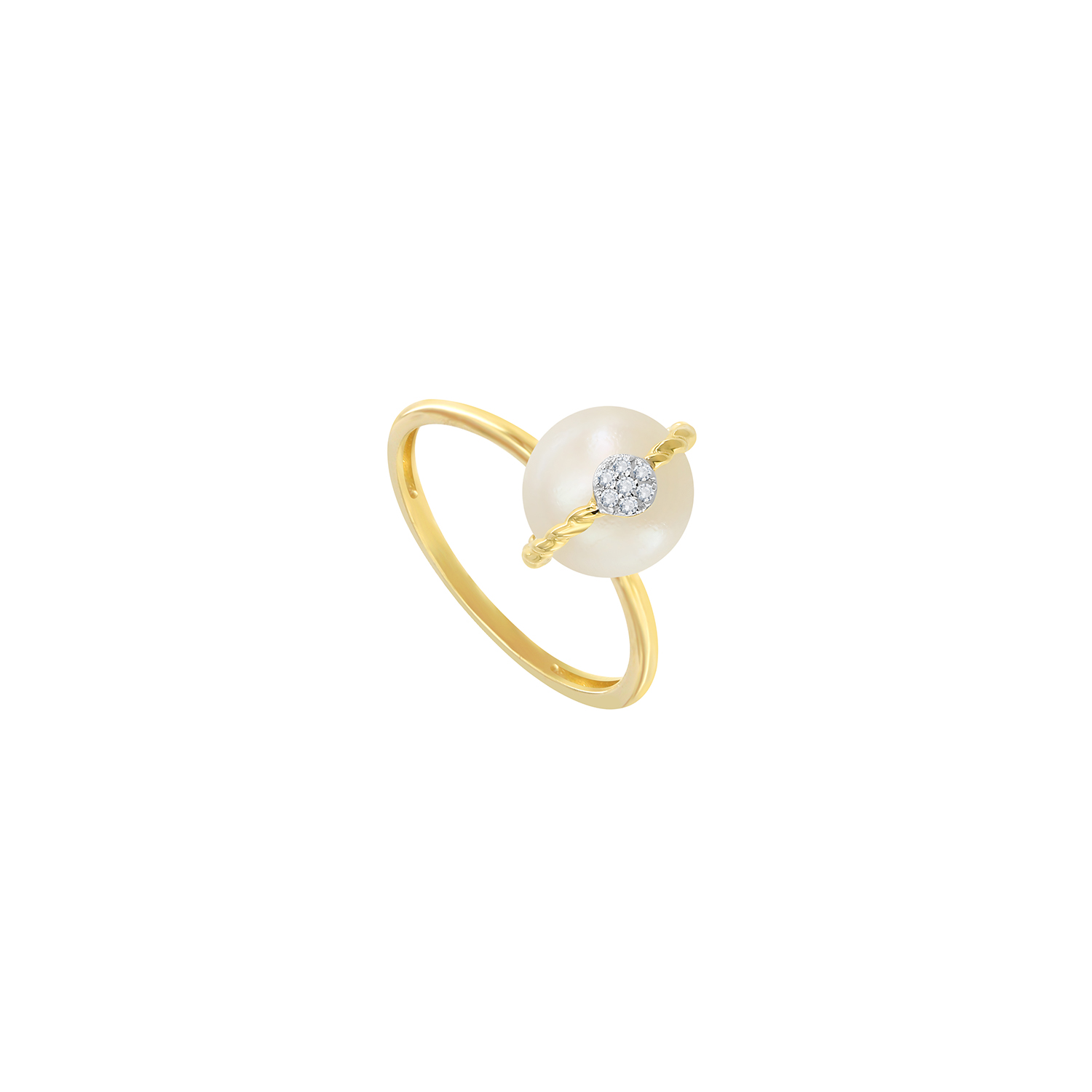 Cadeau 18k Yellow Gold Pearl And Diamond Ring