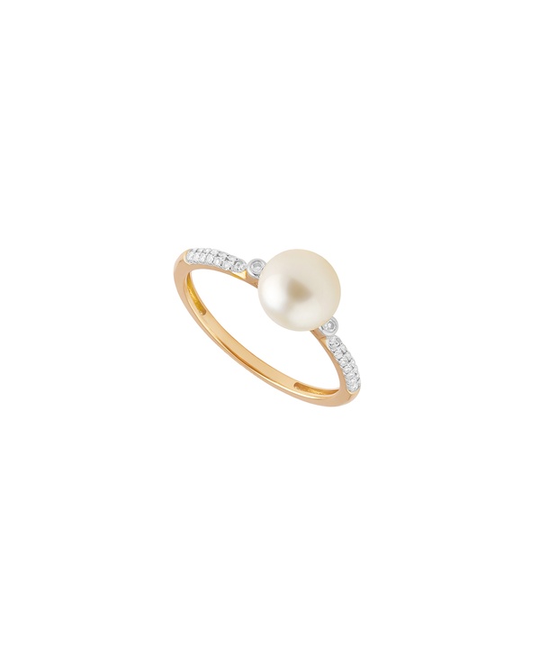 Cadeau 18k Rose Gold Pearl And Diamond Ring