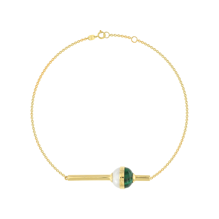 Glow Sphere 18k Gold Malachite And Freshwater Pearl Bracelet