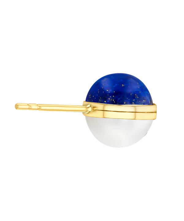 Glow Sphere Earrings In 18k Yellow Gold With Freshwater Pearls And Lapis Lazuli Stones