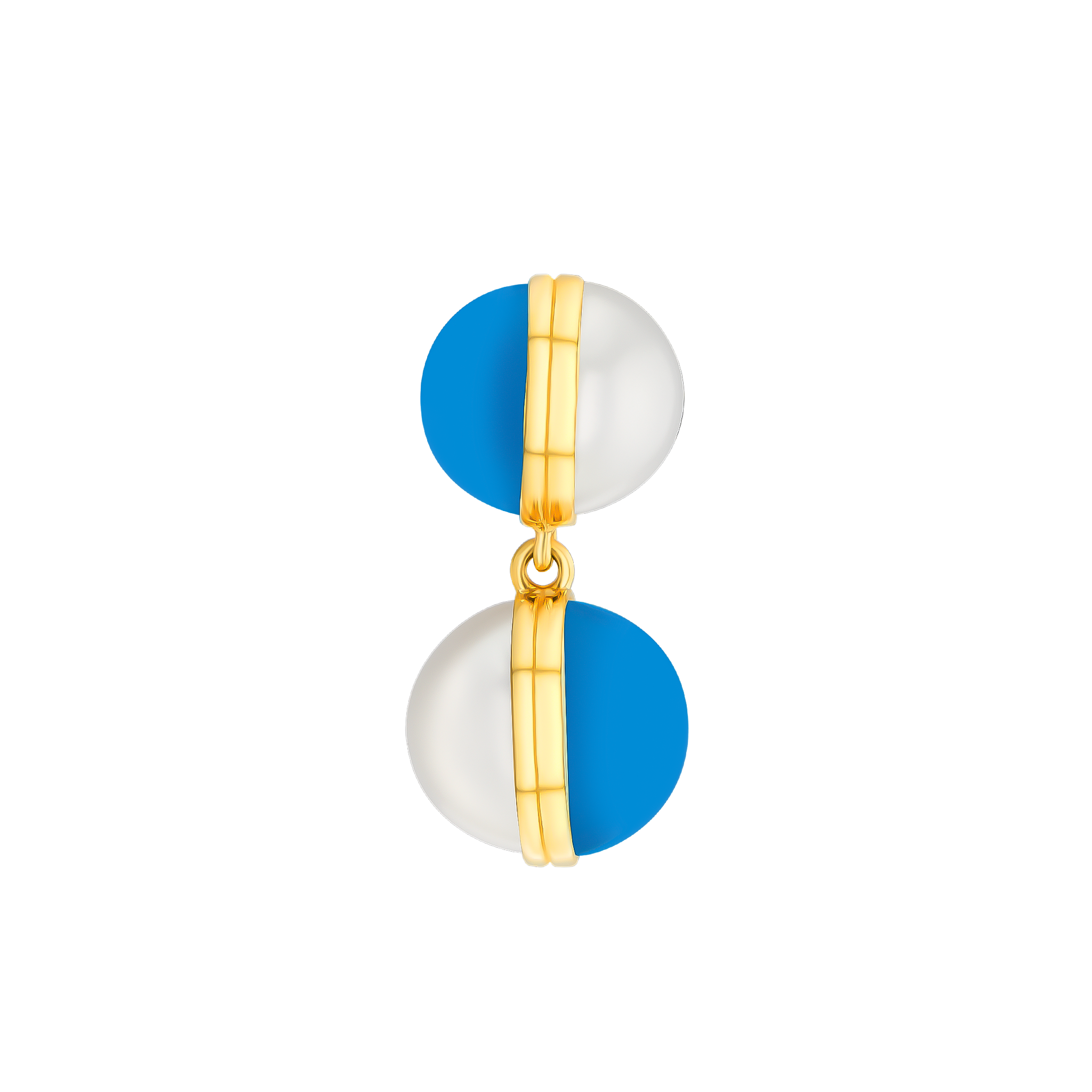 Glow Sphere Earrings In 18k Yellow Gold With Freshwater Pearls And Turquoise Stones