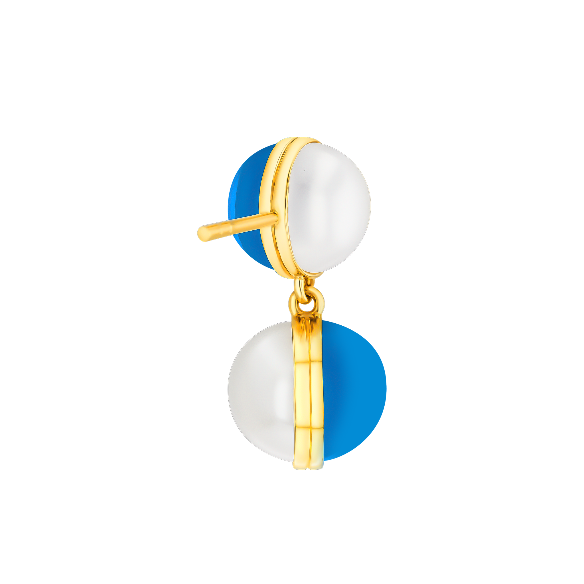 Glow Sphere Earrings In 18k Yellow Gold With Freshwater Pearls And Turquoise Stones