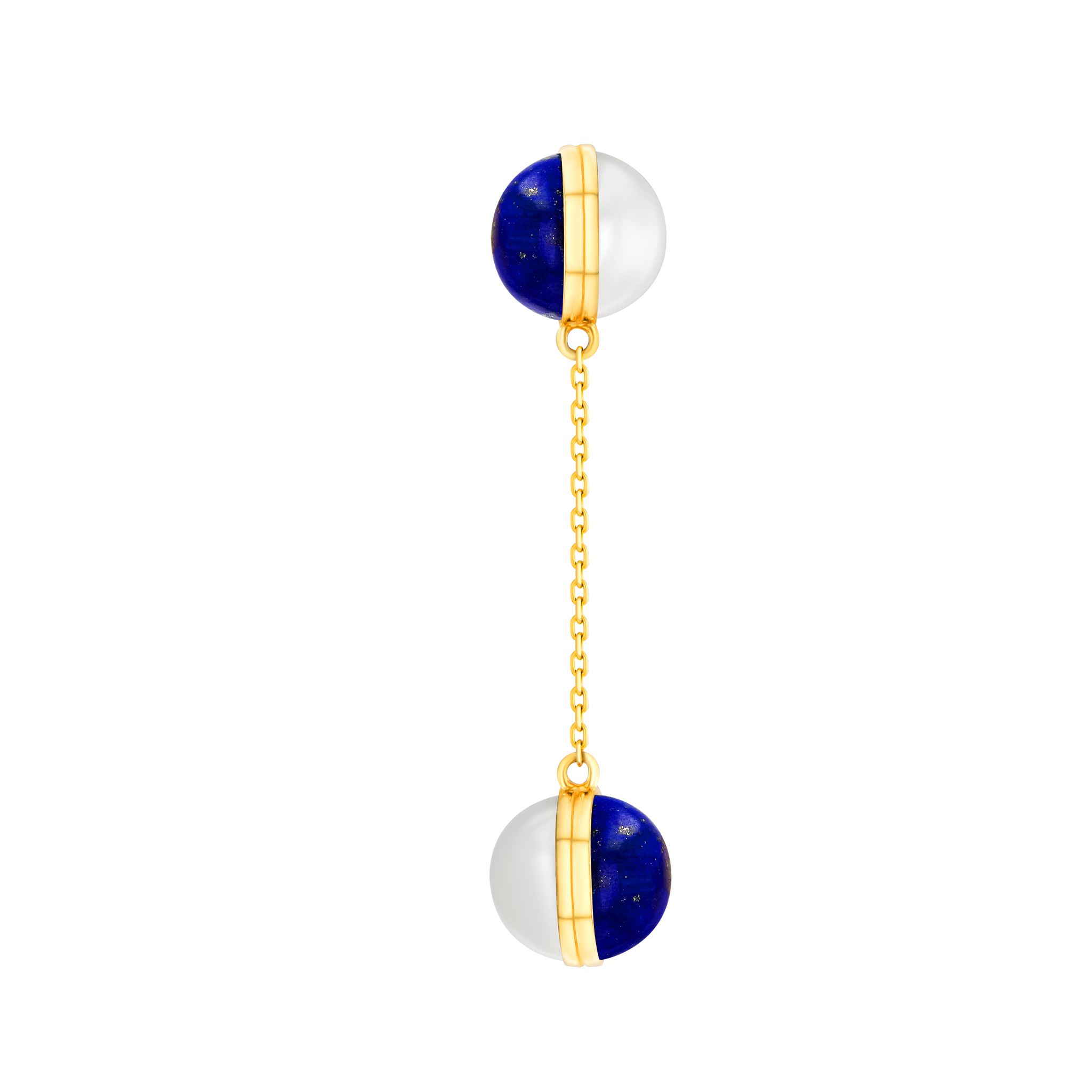 Glow Sphere Earrings In 18k Yellow Gold With Freshwater Pearls And Lapis Lazuli Stones
