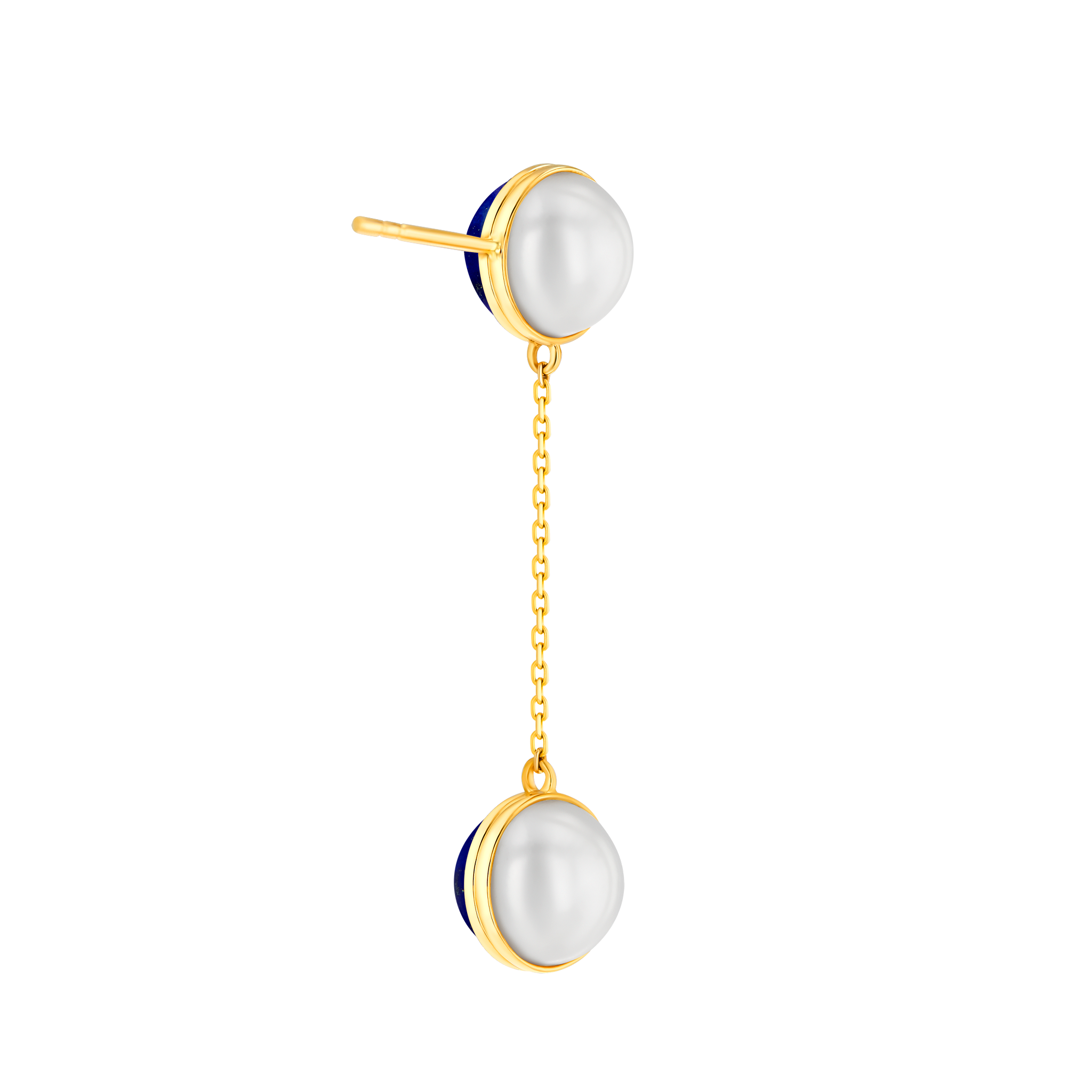 Glow Sphere Earrings In 18k Yellow Gold With Freshwater Pearls And Lapis Lazuli Stones