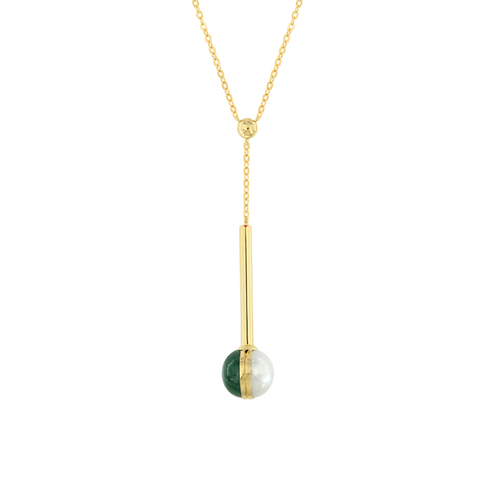Glow Sphere 18k Gold Malachite And Freshwater Pearl Necklace