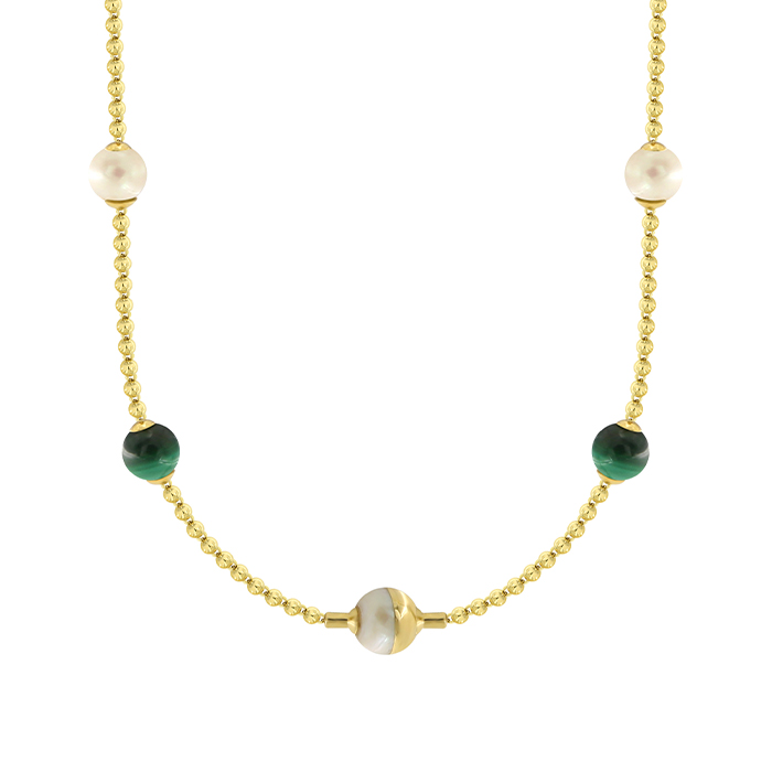 Glow Sphere 18k Gold Malachite And Freshwater Pearl Necklace