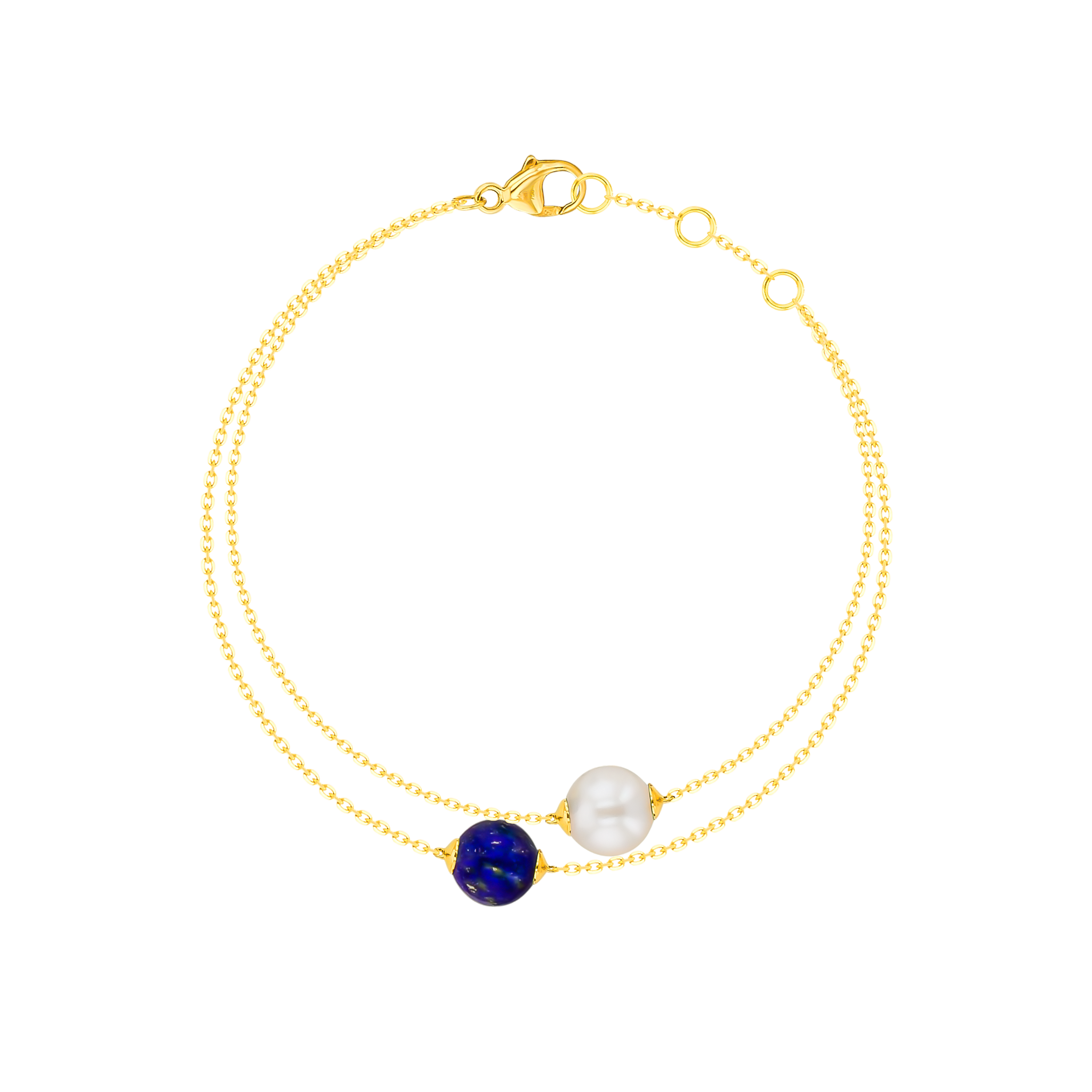 Glow Two Layered Bracelet In 18K Yellow Gold With A Freshwater Pearl And Lapiz Lazuli Stone