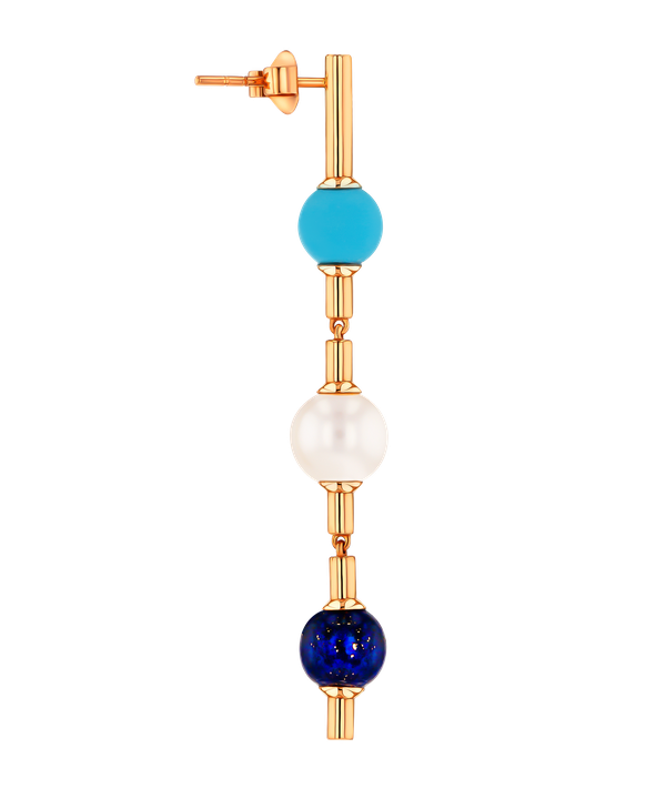 Glow Earrings In 18k Yellow Gold With A Turquoise Stone A Lapiz Lazuli Stone And Freshwater Pearls