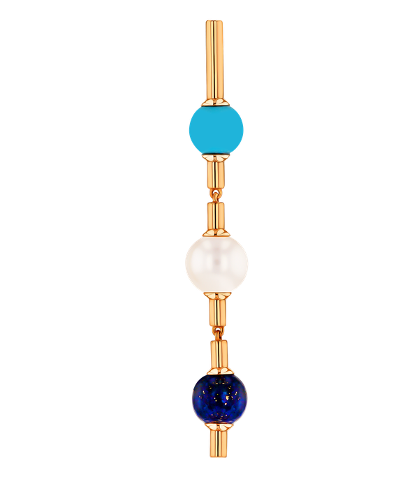 Glow Earrings In 18k Yellow Gold With A Turquoise Stone A Lapiz Lazuli Stone And Freshwater Pearls
