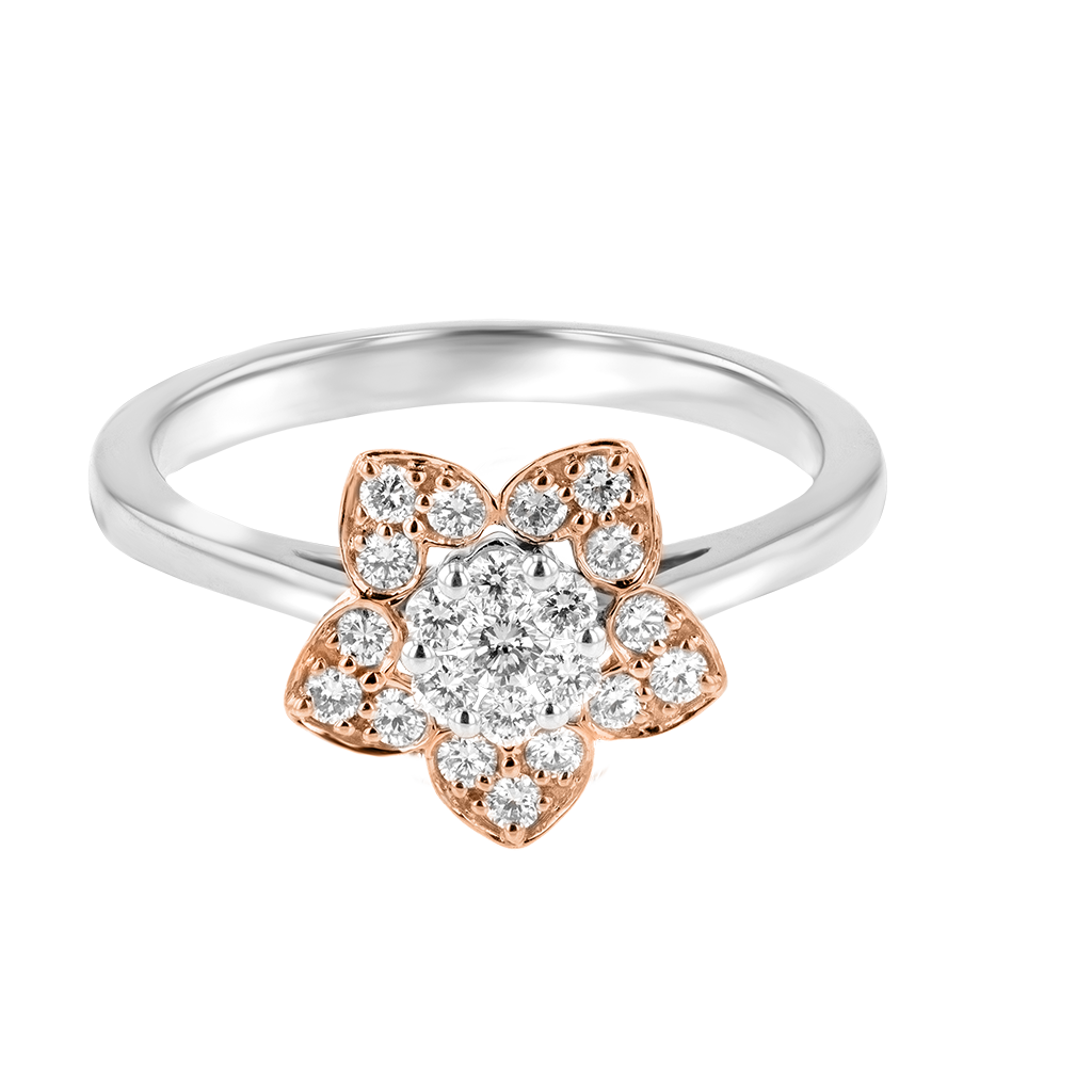 Heart To Heart Star Flower Ring White And Rose Gold