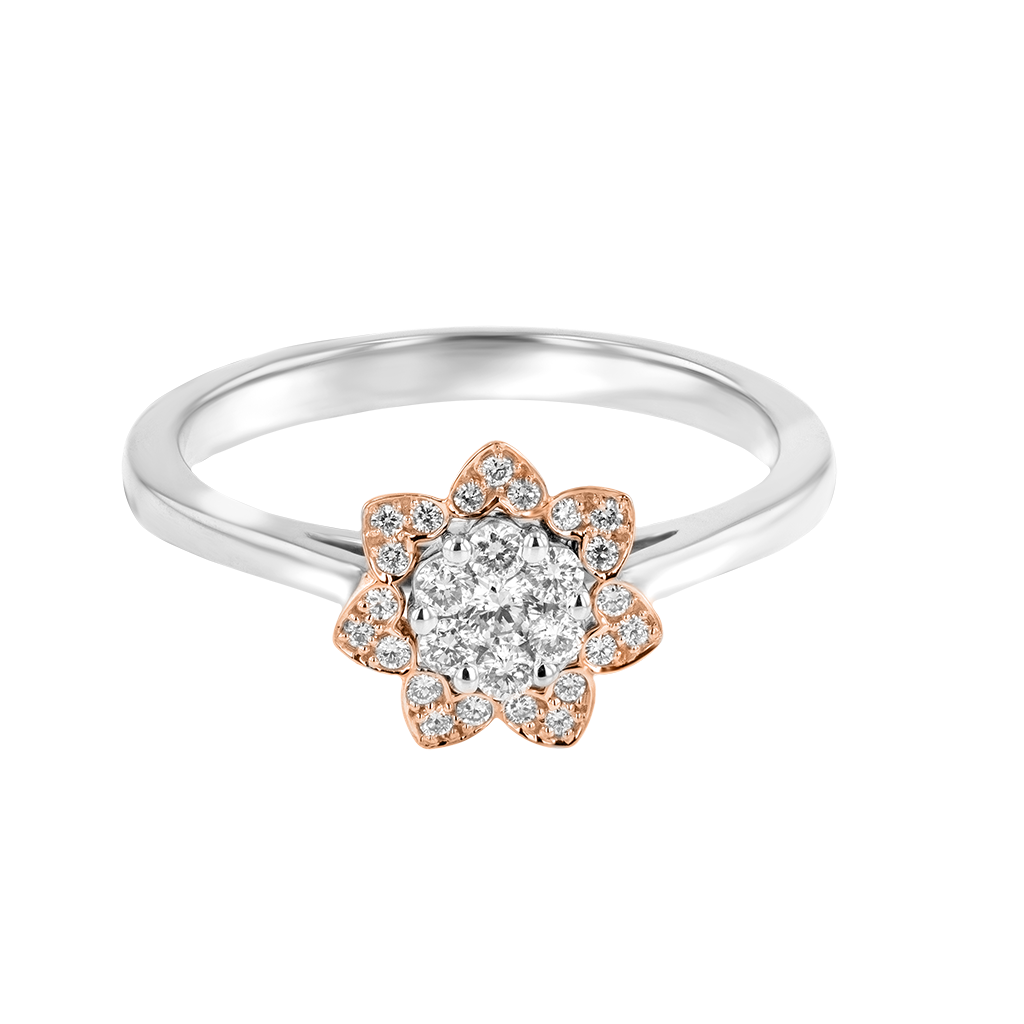 Heart To Heart Star Flower Ring White And Rose Gold