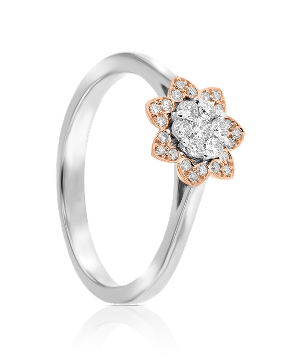 Heart To Heart Star Flower Ring White And Rose Gold