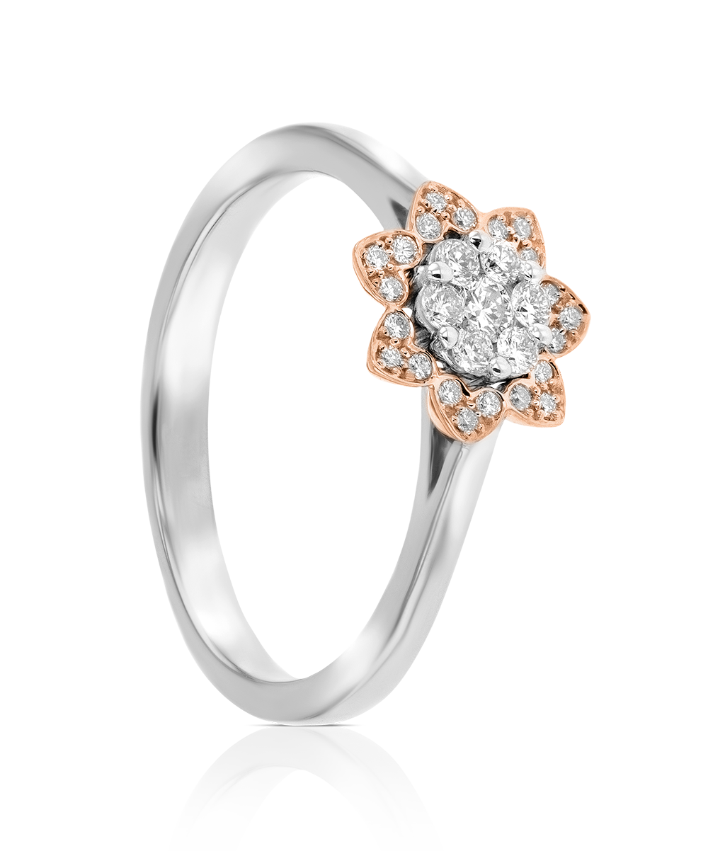Heart To Heart Star Flower Ring White And Rose Gold