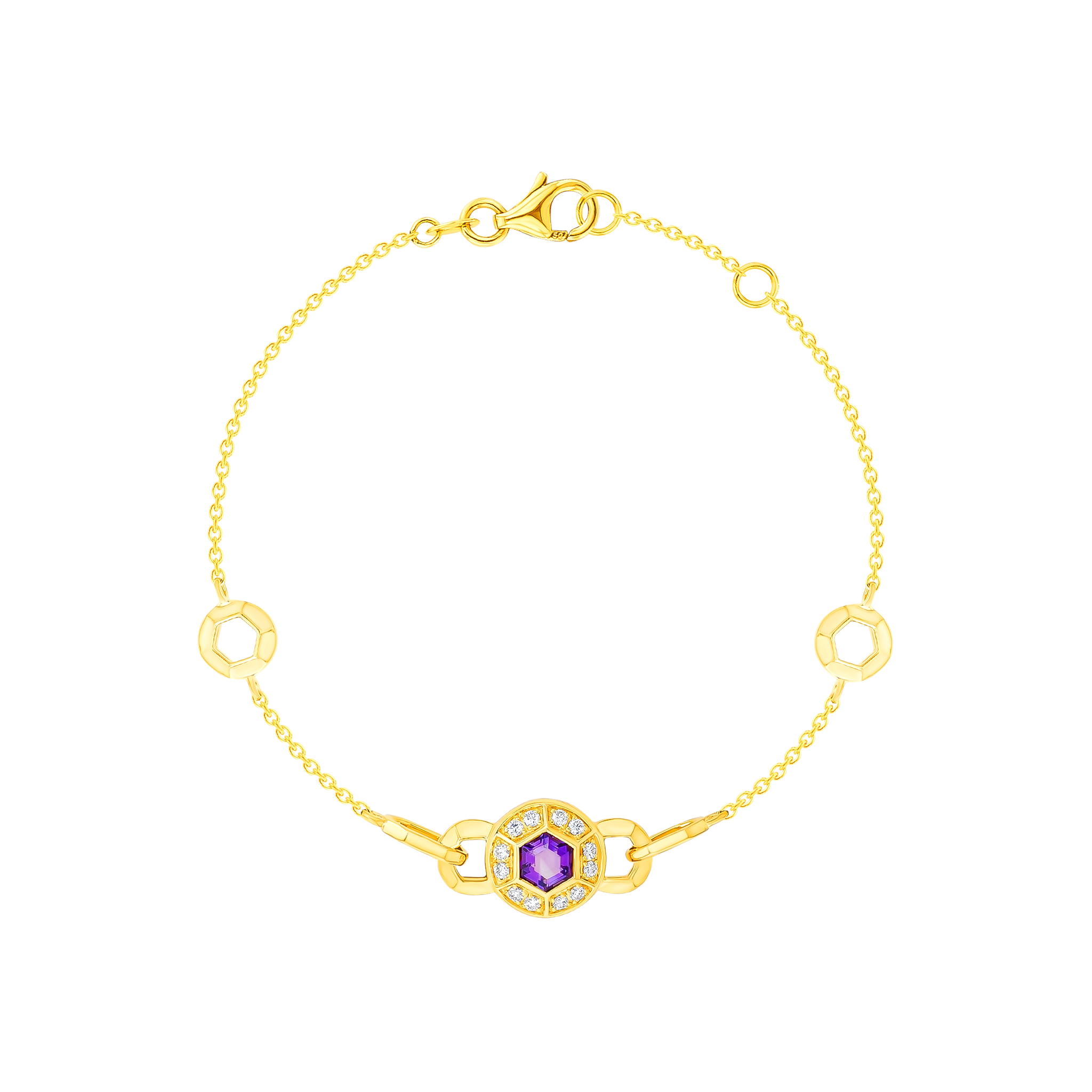 Kanzi Bracelet In 18k Yellow Gold And Studded With Purple Amethyst And Diamond