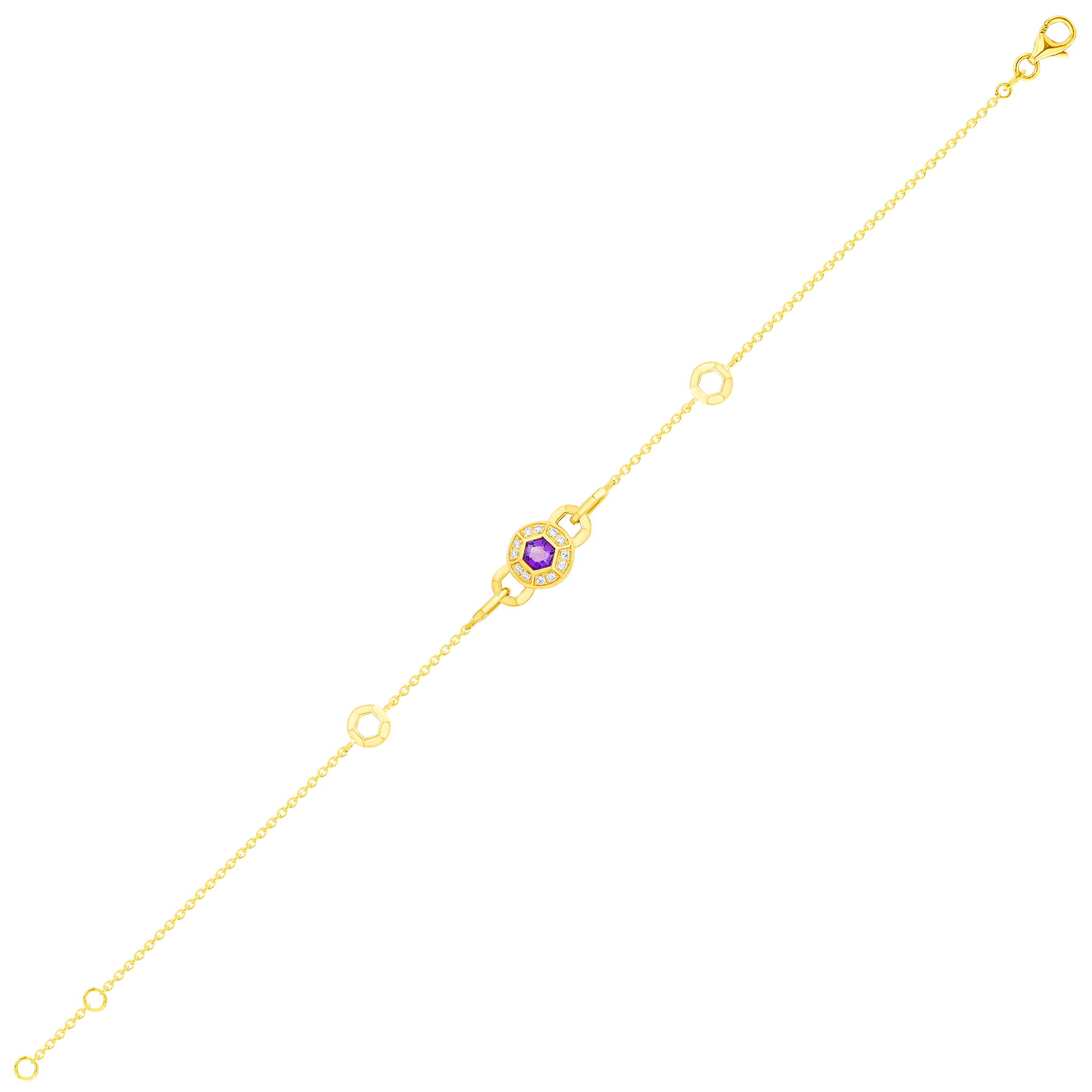Kanzi Bracelet In 18k Yellow Gold And Studded With Purple Amethyst And Diamond