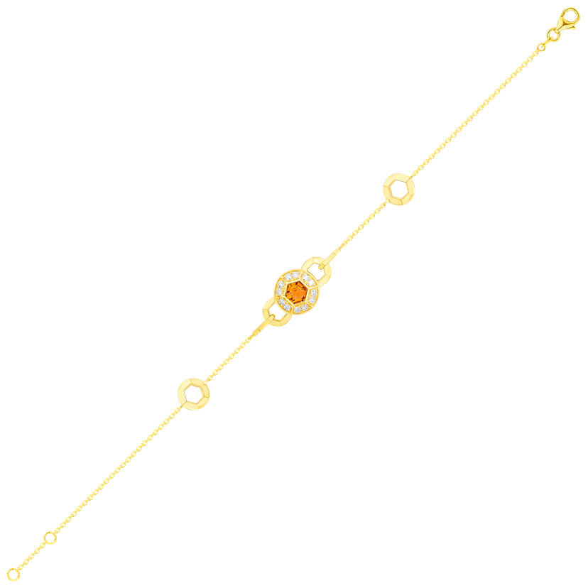 Kanzi Bracelet In 18K Yellow Gold And Studded With Orange Citrine And Diamond