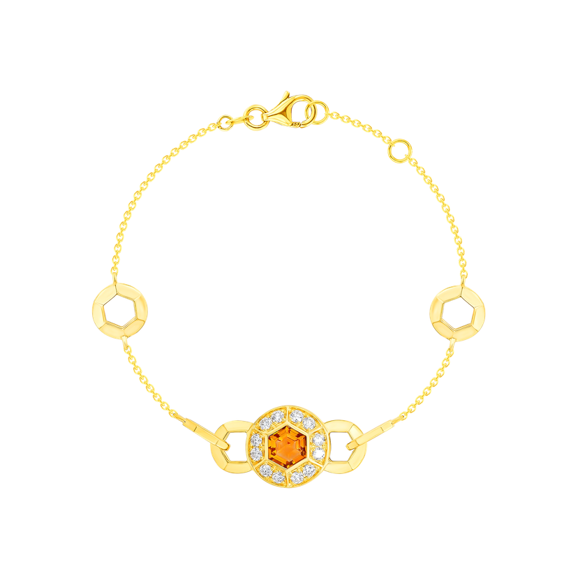 Kanzi Bracelet In 18K Yellow Gold And Studded With Orange Citrine And Diamond