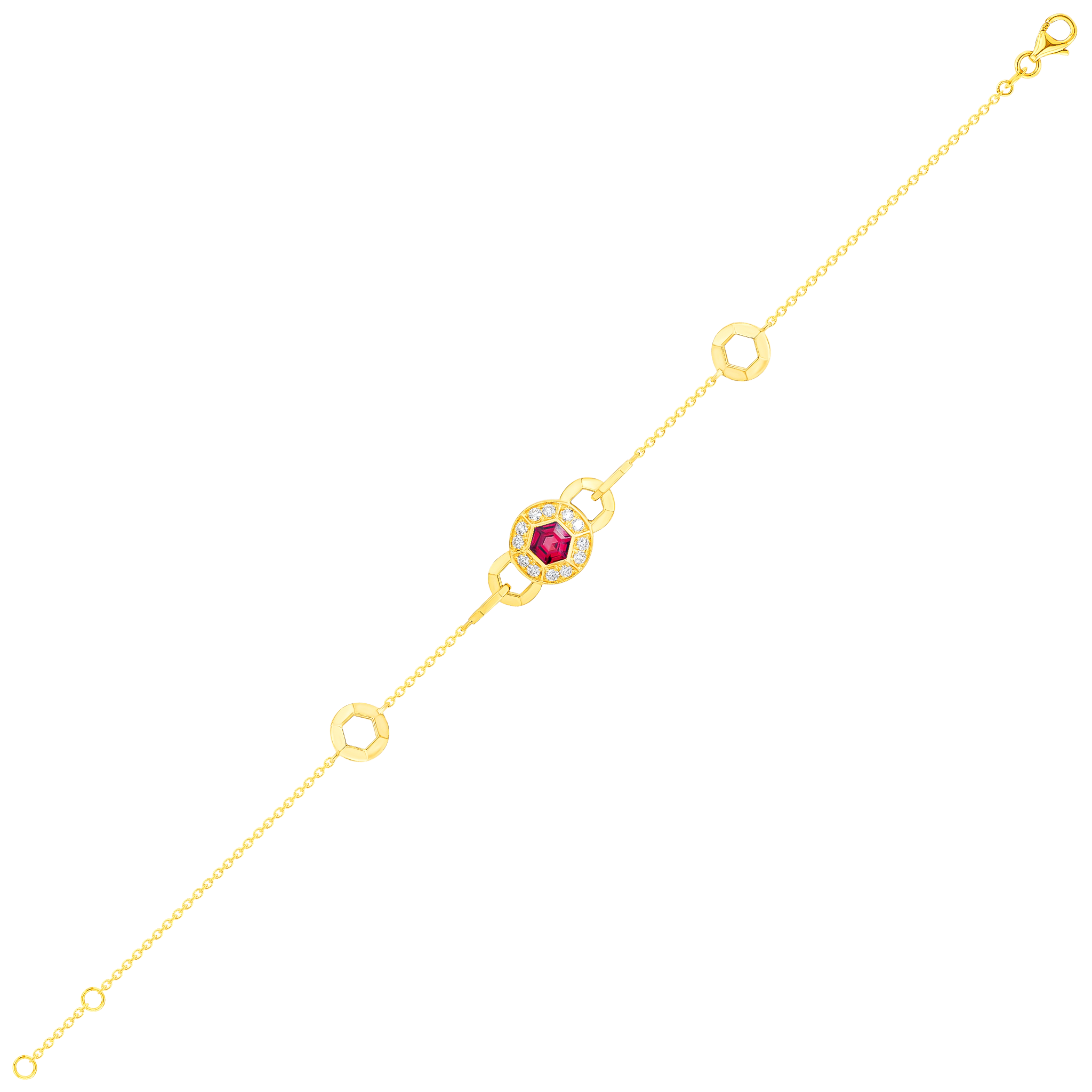 Kanzi Bracelet In 18K Yellow Gold And Studded With Raspberry Rhodolite And Diamond