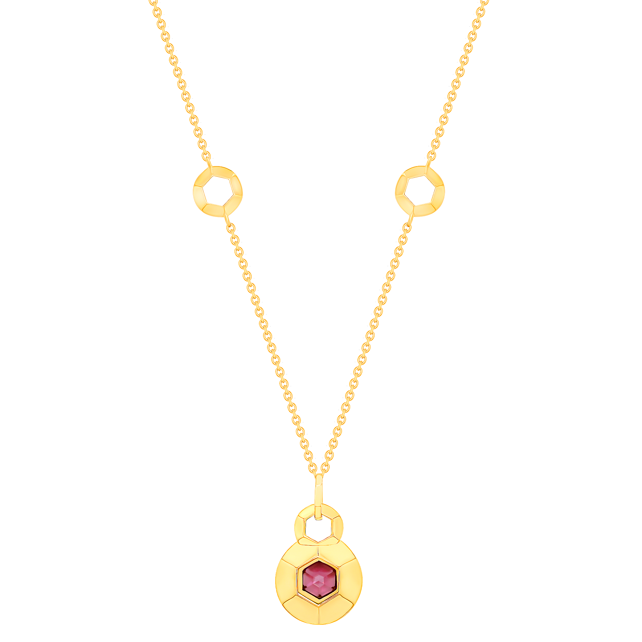 Kanzi Necklace In 18K Yellow Gold And Studded With Raspberry Rhodolite And Diamond