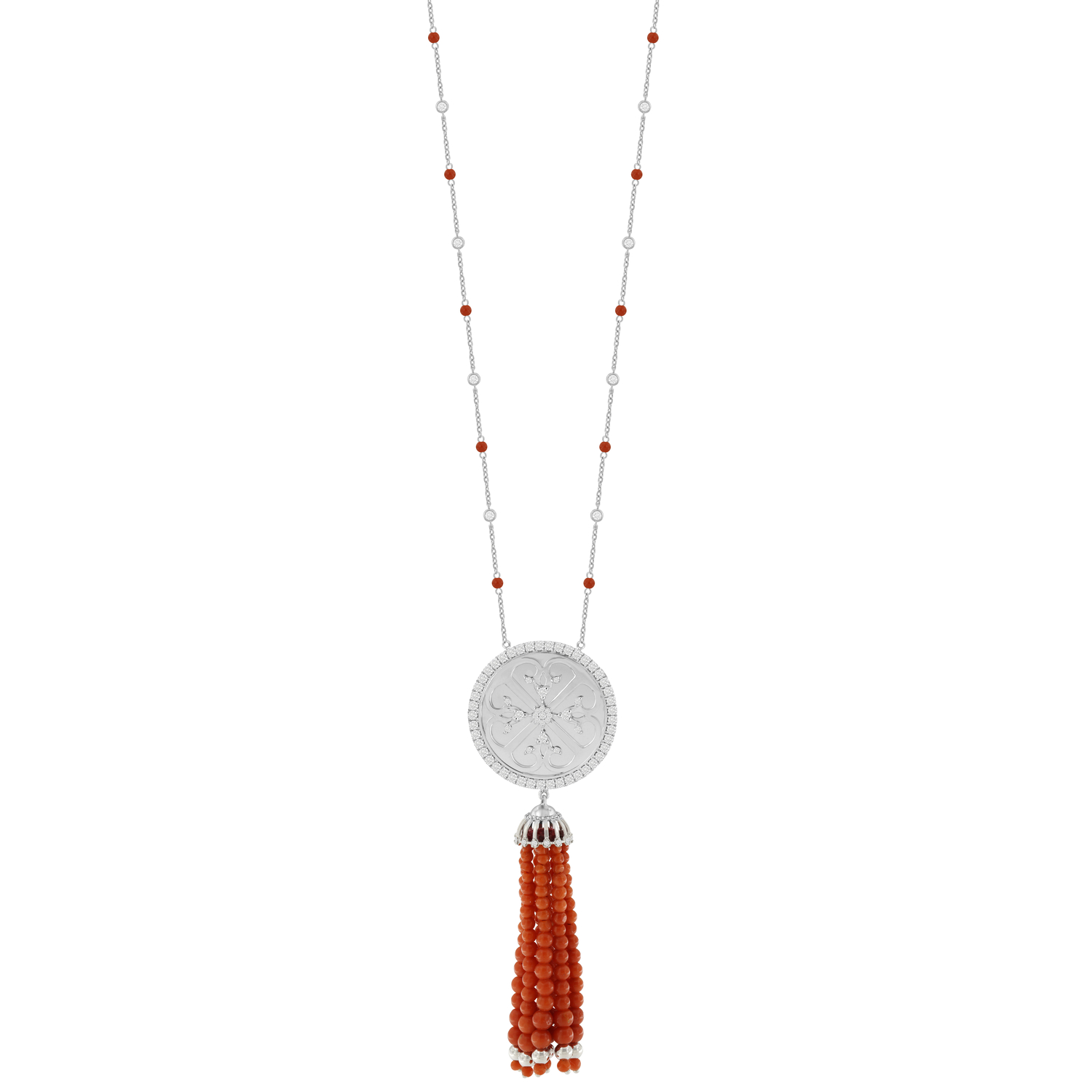 Lace Oria 18k White Gold Diamond And Coral Necklace