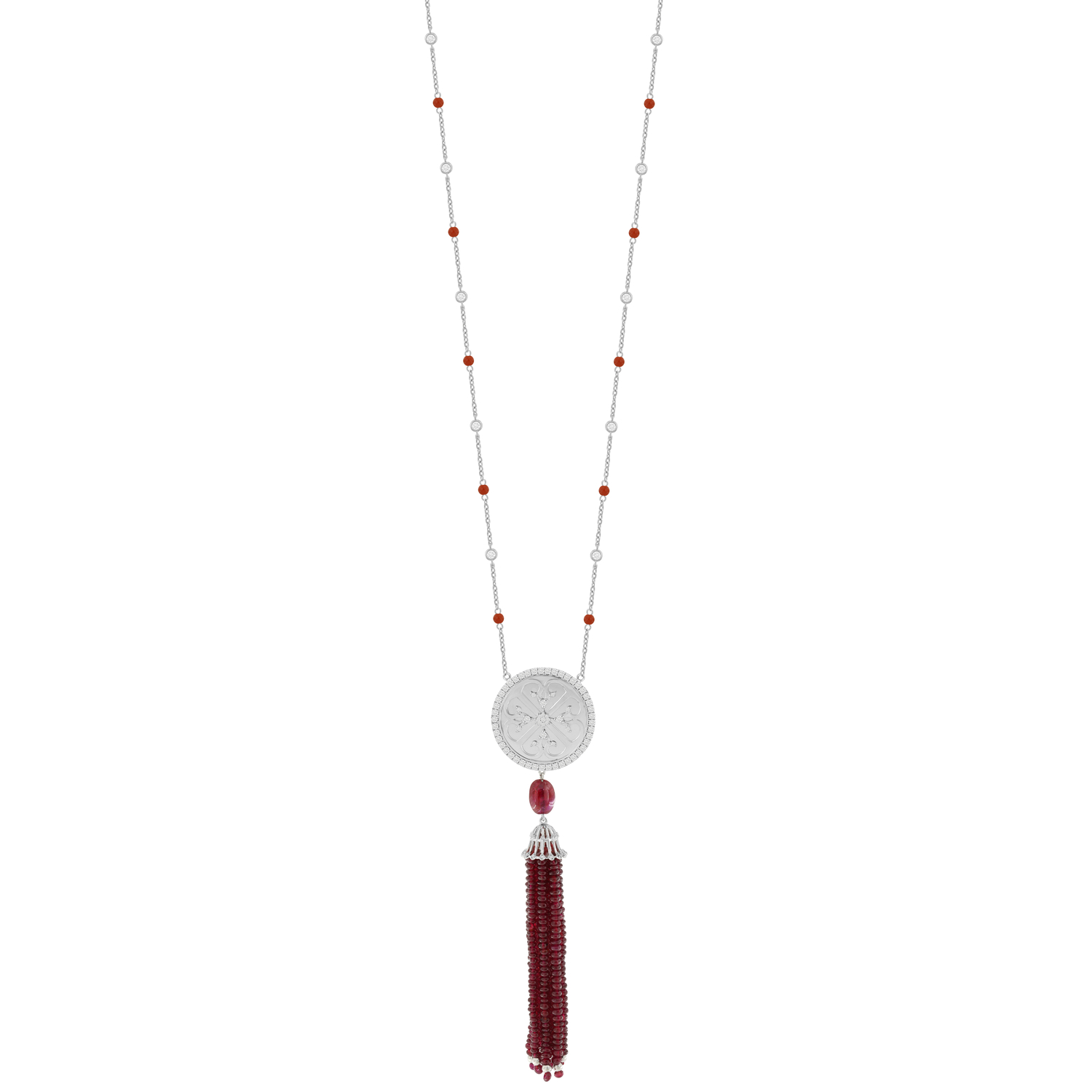 Lace Oria 18k White Gold Diamond And Ruby Necklace