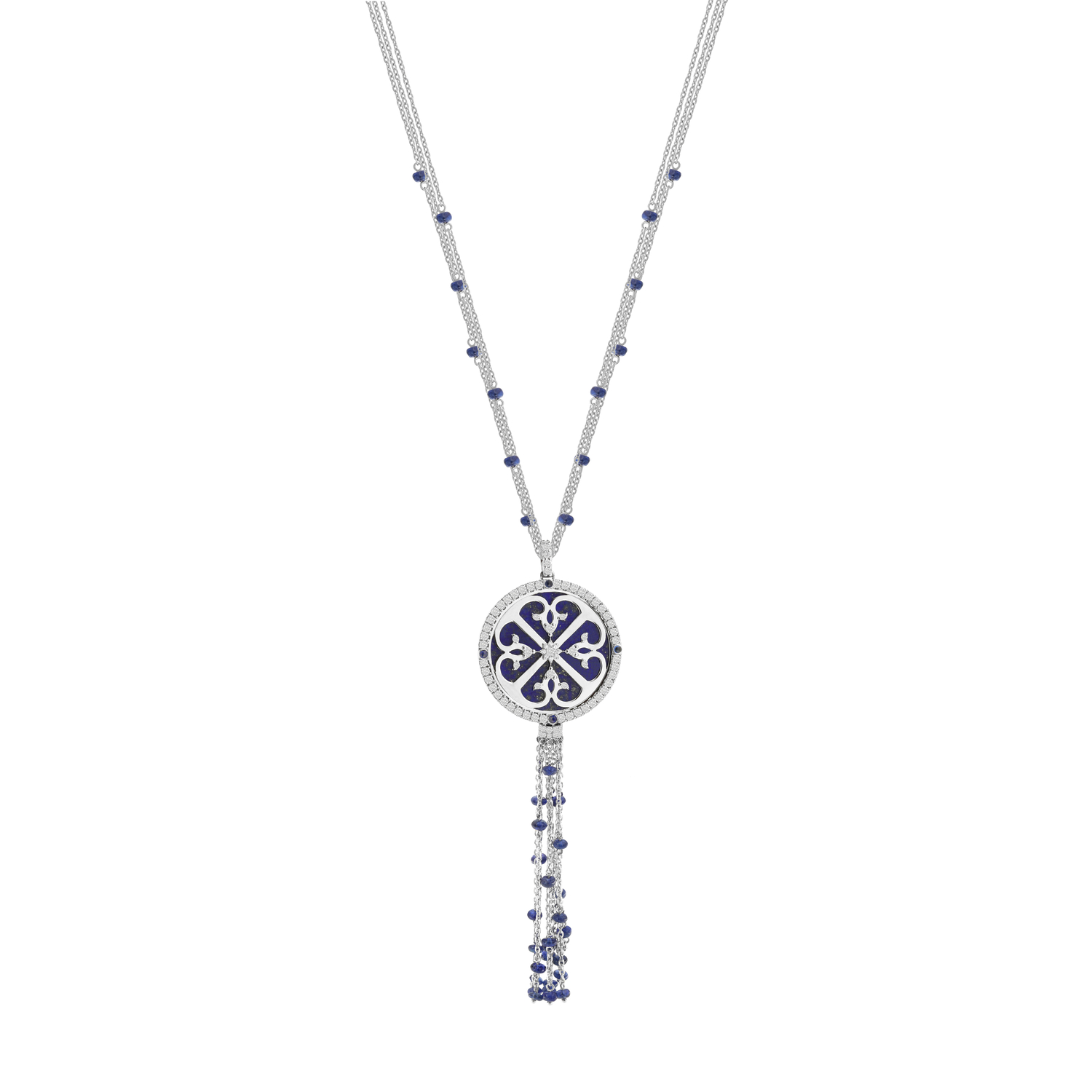 Lace Oria 18k White Gold Diamond Sapphire And Lapis Lazuli Necklace