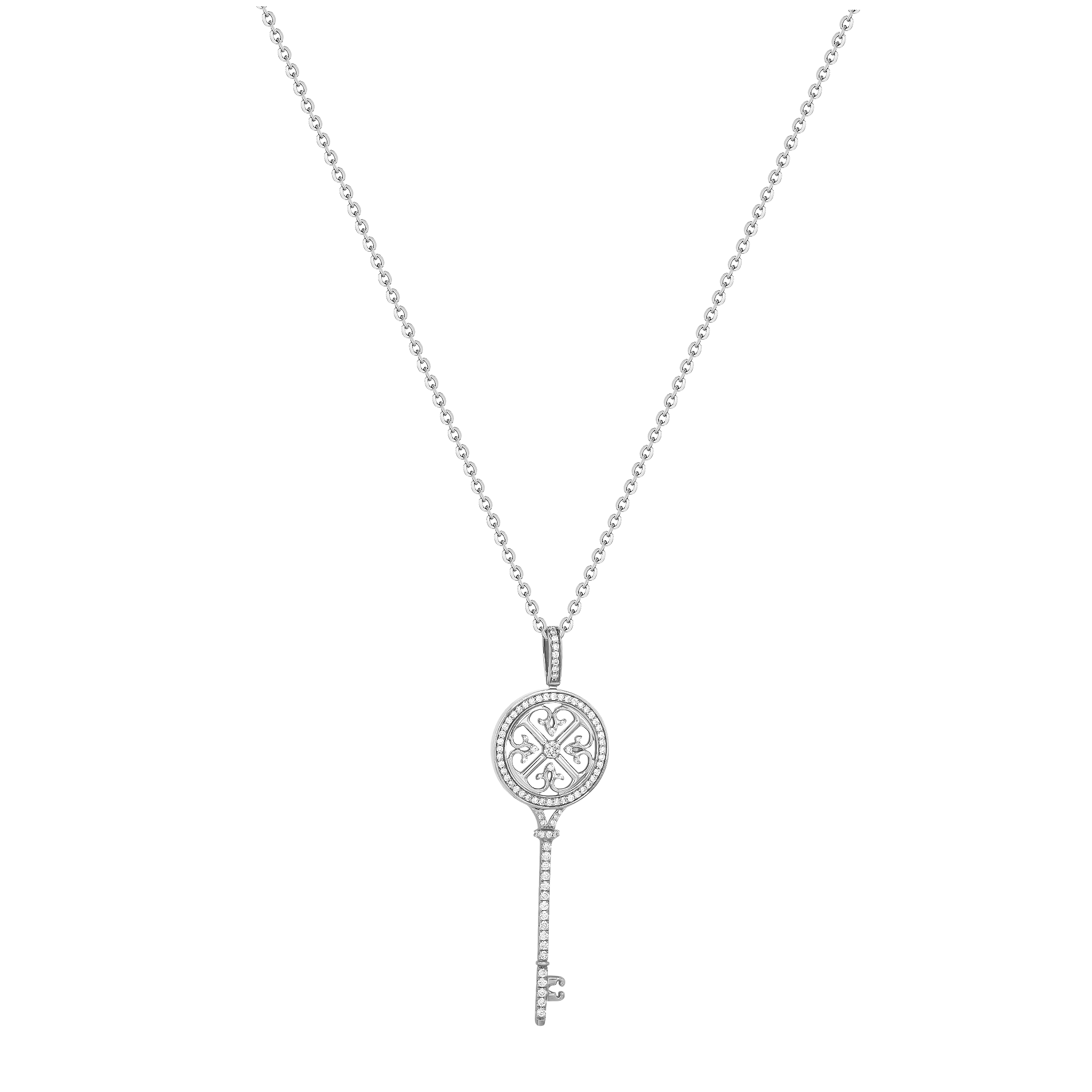 Lace Key 18k White Gold Diamond Necklace