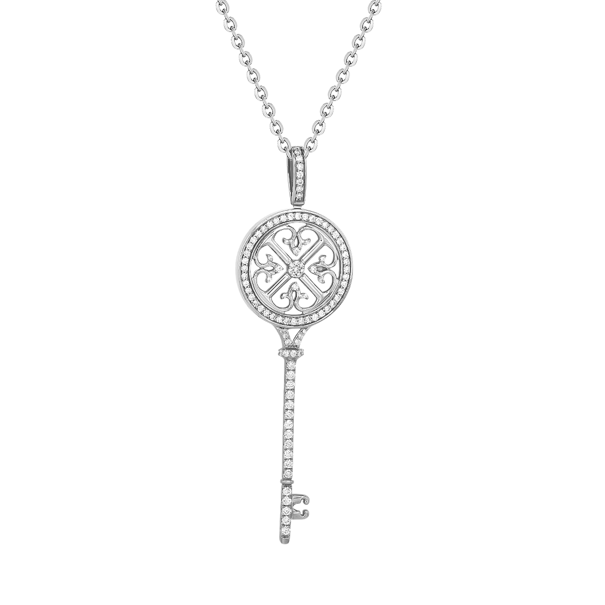 Lace Key 18k White Gold Diamond Necklace