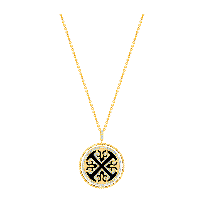 Lace 18k Yellow Gold Necklace With Diamonds And Onyx