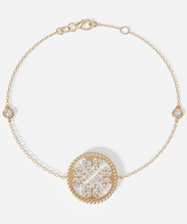Lace White Mother Of Pearl Diamond Bracelet In 18k Yellow Gold