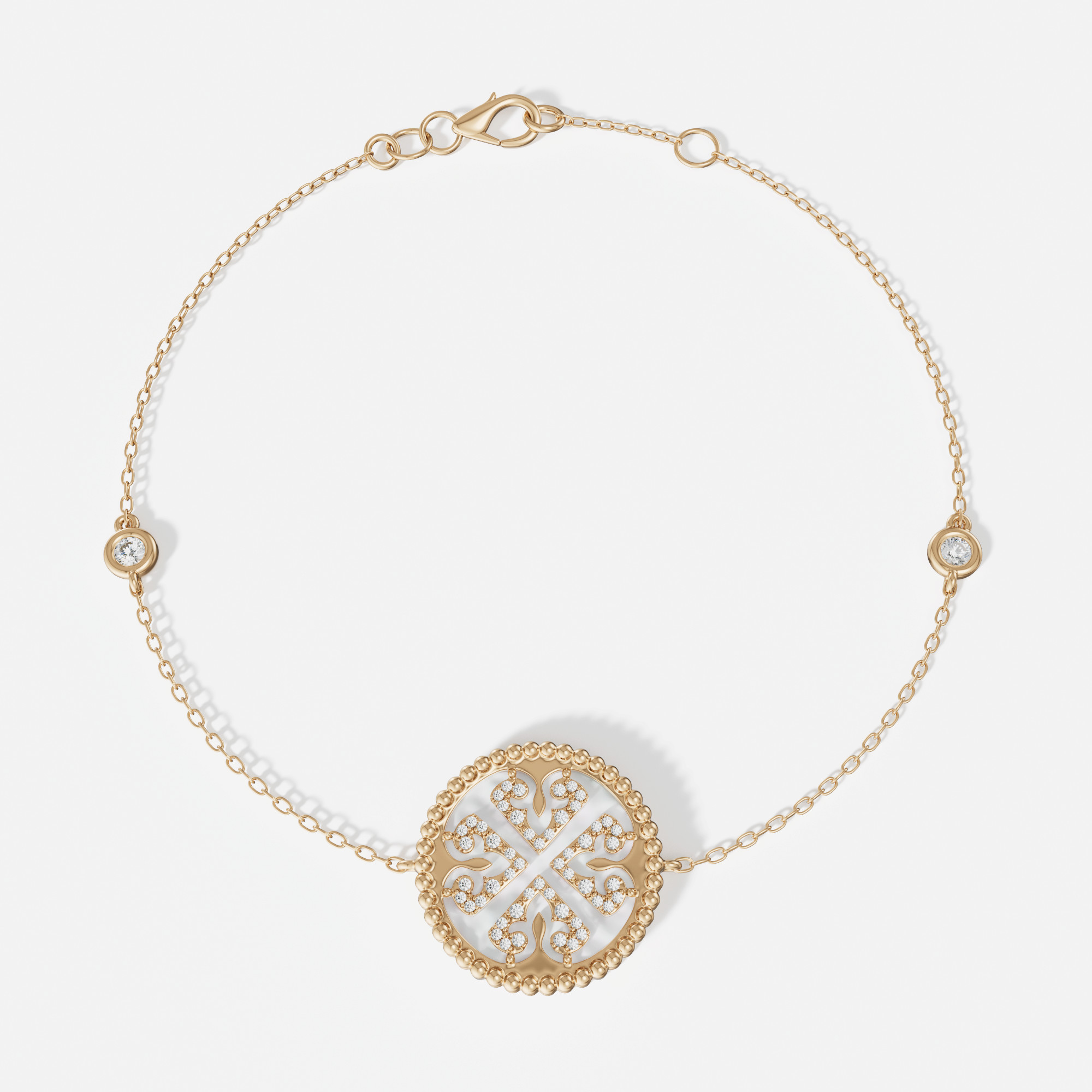 Lace White Mother Of Pearl Diamond Bracelet In 18k Yellow Gold