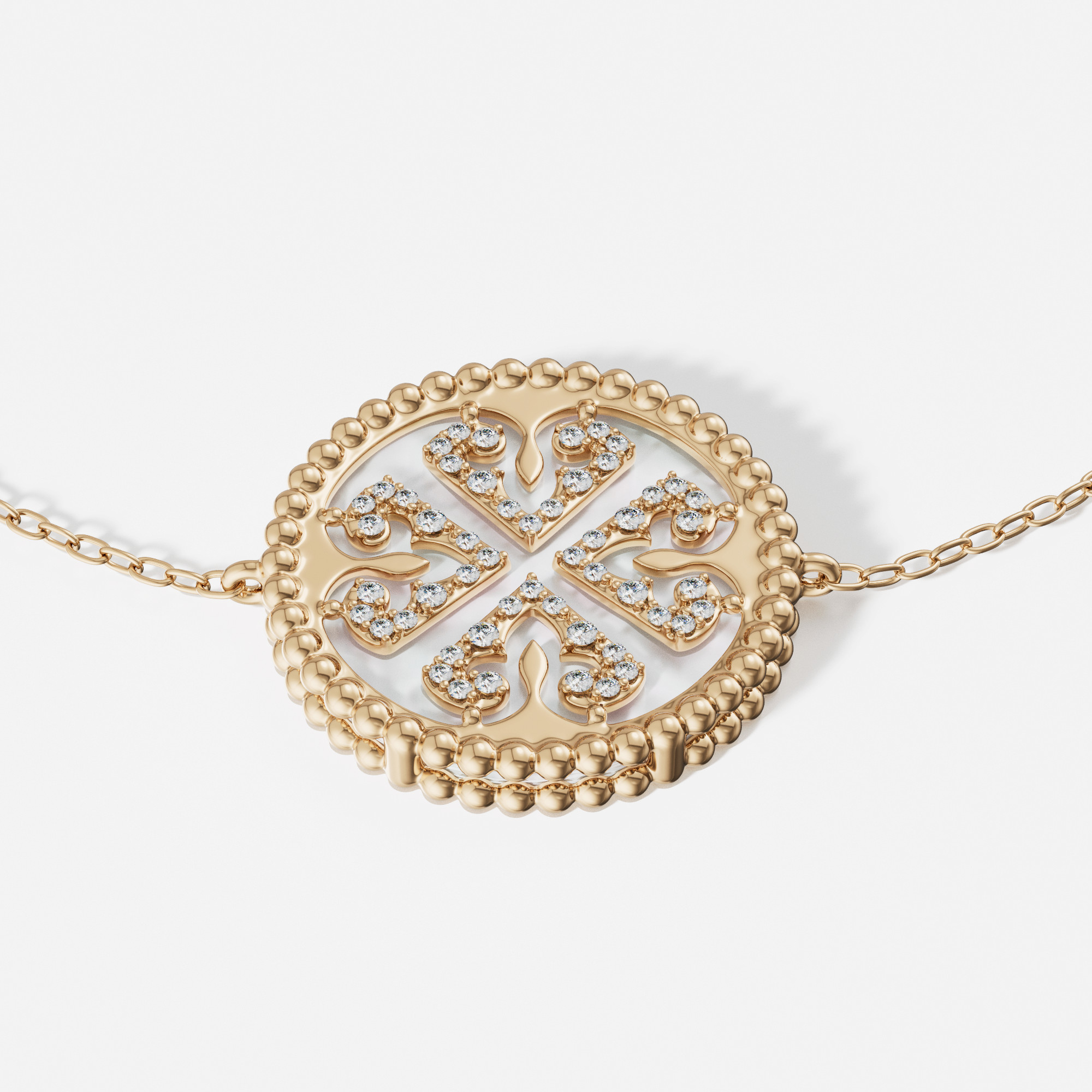 Lace White Mother Of Pearl Diamond Bracelet In 18k Yellow Gold