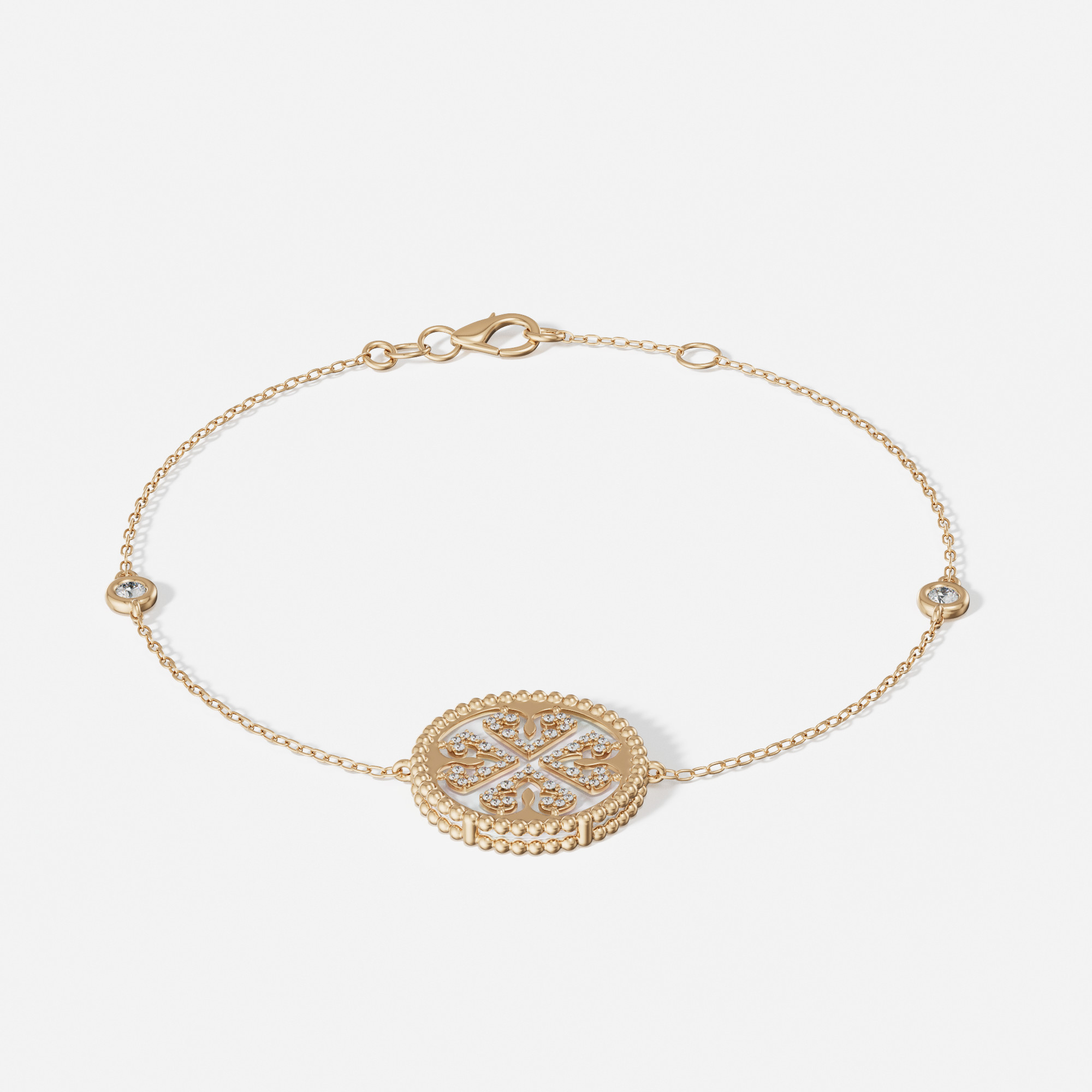 Lace White Mother Of Pearl Diamond Bracelet In 18k Yellow Gold